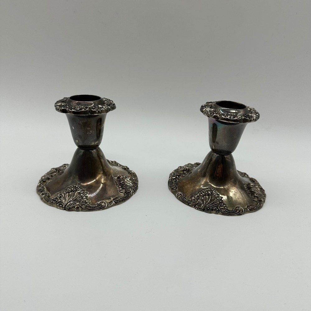 2 Godinger Silver Plated Florentine Console Candle Holder for taper candle